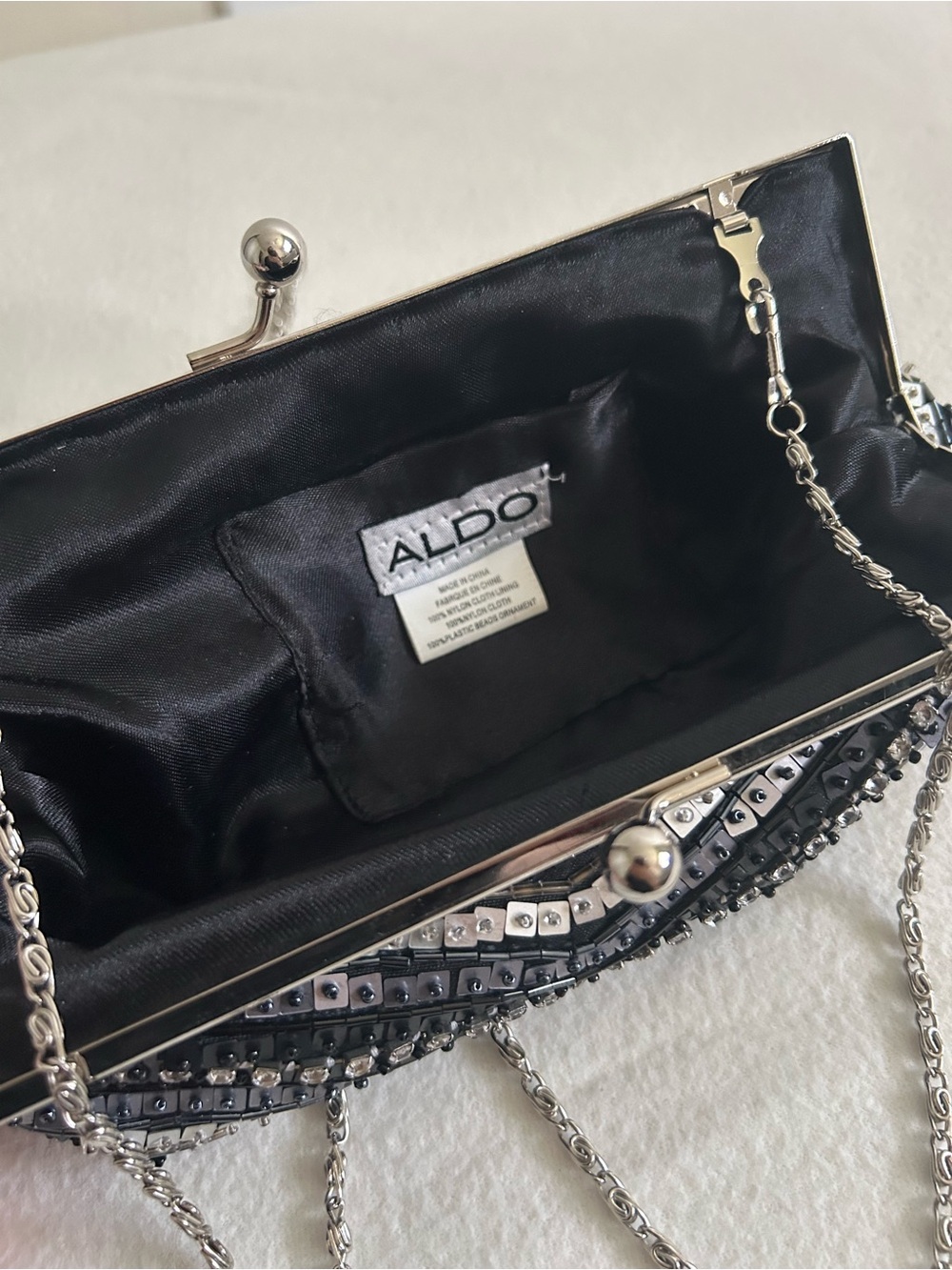 Aldo Beaded Black and Silver Evening Clutch with Chain Strap - Picture 4 of 6